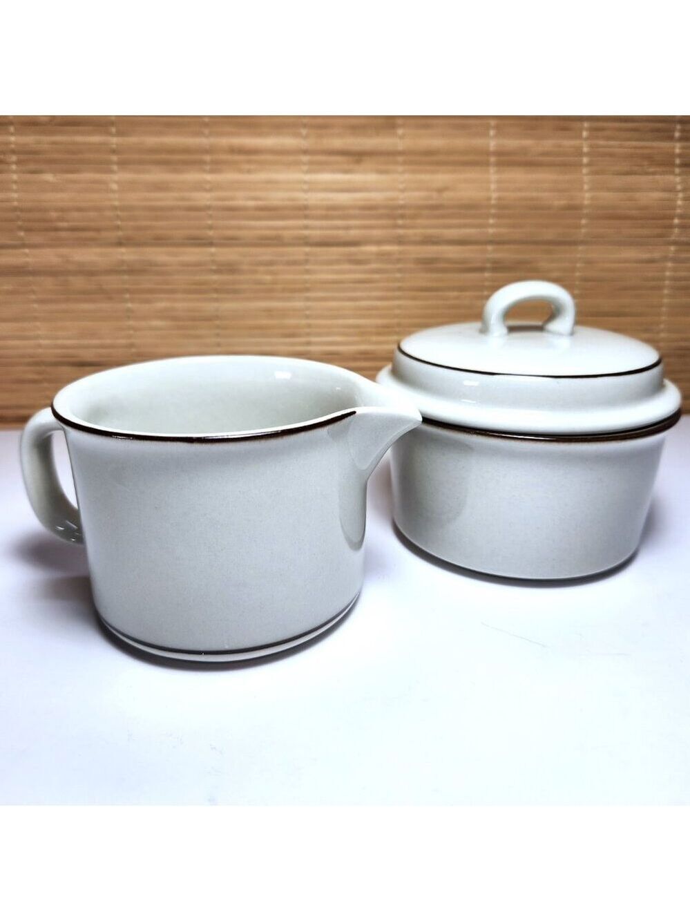 Arabia Fennica Cream & Sugar Set White Brown Stoneware Finland Scandinavian